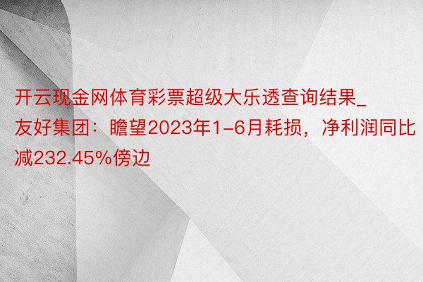 开云现金网体育彩票超级大乐透查询结果_友好集团：瞻望2023年1-6月耗损，净利润同比减232.45%傍边