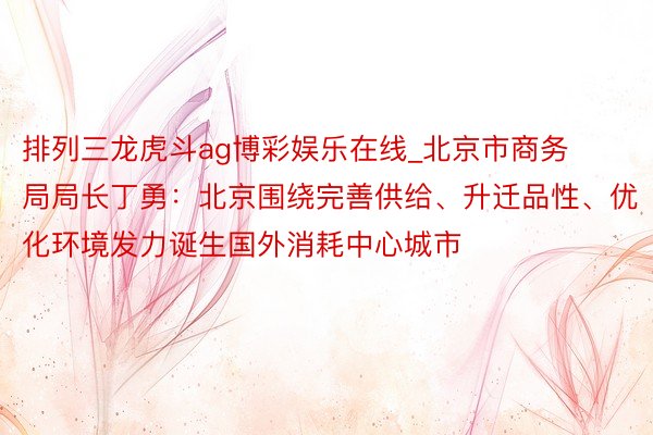 排列三龙虎斗ag博彩娱乐在线_北京市商务局局长丁勇：北京围绕完善供给、升迁品性、优化环境发力诞生国外消耗中心城市