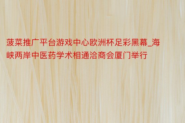 菠菜推广平台游戏中心欧洲杯足彩黑幕_海峡两岸中医药学术相通洽商会厦门举行