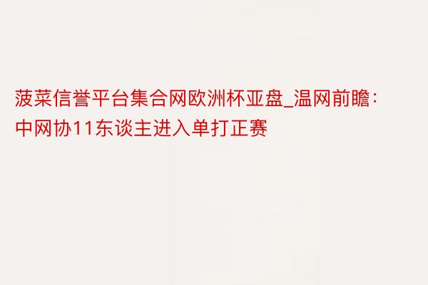 菠菜信誉平台集合网欧洲杯亚盘_温网前瞻：中网协11东谈主进入单打正赛